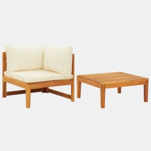 vidaXL 2 pcs conj. lounge de jardim c almofadões branco nata acácia