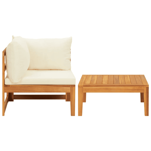 vidaXL 2 pcs conj. lounge de jardim c almofadões branco nata acácia