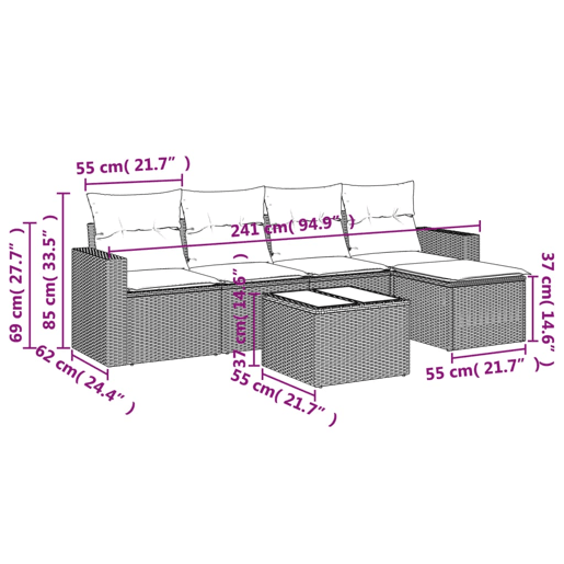 vidaXL 6 pcs conjunto de sofás p jardim com almofadões vime PE bege vidaXL 6 pcs conjunto de sofás p jardim com almofadões vime PE bege