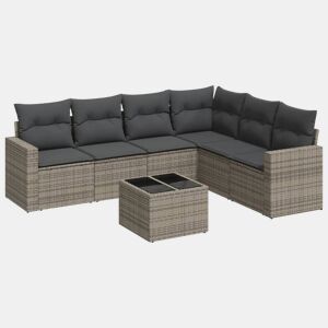vidaXL 7 pcs conjunto sofás p jardim c almofadões vime PE cinzento