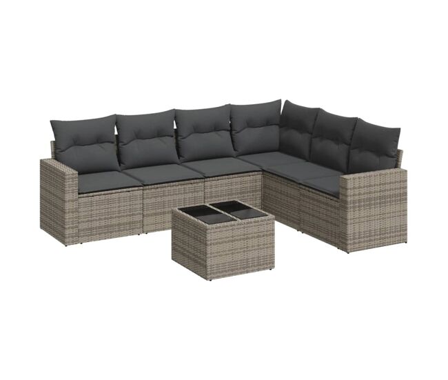 Vidaxl set de sofás de jardín 7 piezas con cojines ratán pe gris