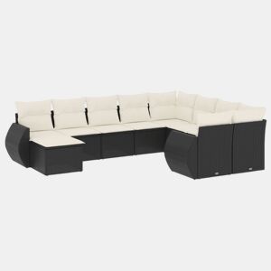 vidaXL 10 pcs conjunto sofás de jardim c almofadões vime PE preto