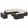 vidaXL 14 pcs conjunto de sofás p jardim c almofadões vime PE preto
