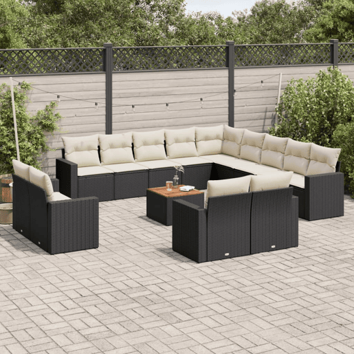 vidaXL 14 pcs conjunto de sofás p jardim c almofadões vime PE preto vidaXL 14 pcs conjunto de sofás p jardim c almofadões vime PE preto
