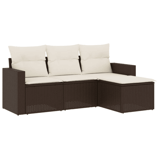 vidaXL 4 pcs conjunto sofás de jardim c almofadões vime PE castanho vidaXL 4 pcs conjunto sofás de jardim c almofadões vime PE castanho