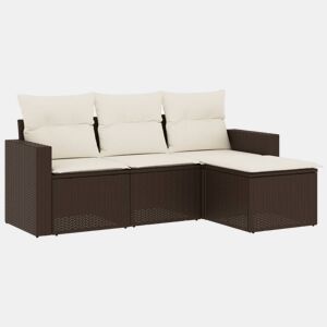 vidaXL 4 pcs conjunto sofás de jardim c almofadões vime PE castanho