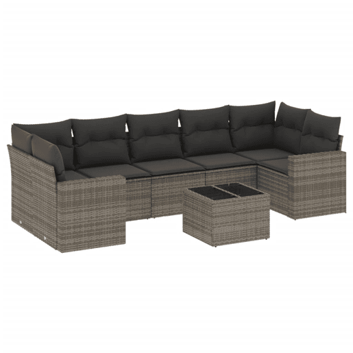 vidaXL 8 pcs conjunto sofás de jardim c almofadões vime PE cinzento