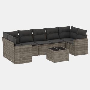 vidaXL 8 pcs conjunto sofás de jardim c almofadões vime PE cinzento