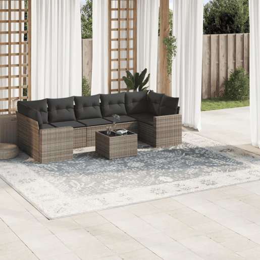 vidaXL 8 pcs conjunto sofás de jardim c almofadões vime PE cinzento