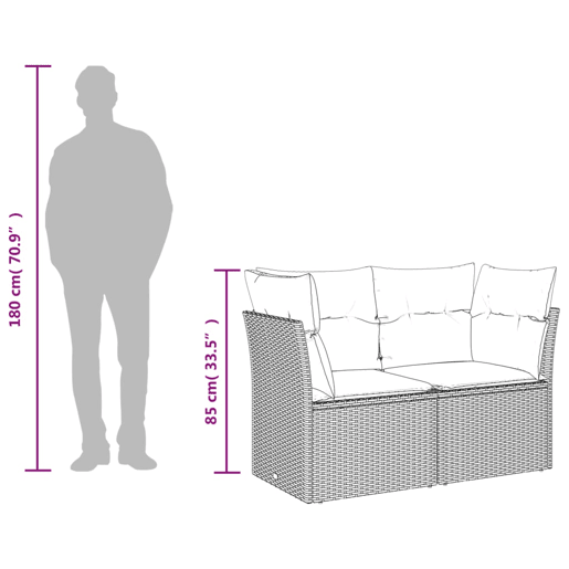 vidaXL Sofá de jardim de 2 lugares com almofadões vime PE cinzento