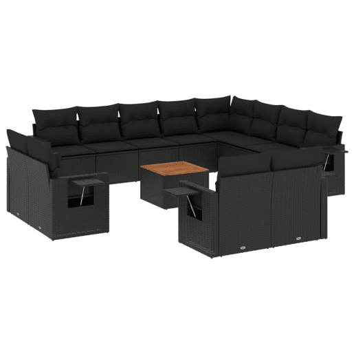 vidaXL 13 pcs conjunto de sofás de jardim com almofadões vime PE preto vidaXL 13 pcs conjunto de sofás de jardim com almofadões vime PE preto