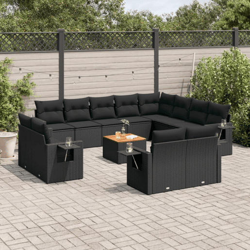 vidaXL 13 pcs conjunto de sofás de jardim com almofadões vime PE preto vidaXL 13 pcs conjunto de sofás de jardim com almofadões vime PE preto
