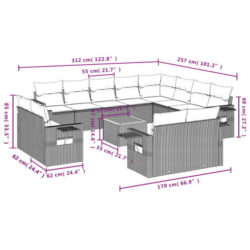 vidaXL 13 pcs conjunto de sofás de jardim com almofadões vime PE preto vidaXL 13 pcs conjunto de sofás de jardim com almofadões vime PE preto