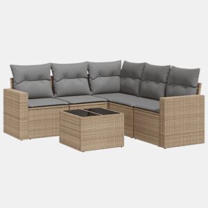 vidaXL 6 pcs conjunto de sofás p jardim com almofadões vime PE bege