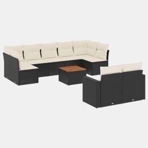 vidaXL 10 pcs conjunto sofás de jardim c almofadões vime PE preto