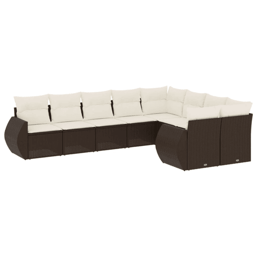vidaXL 9 pcs conjunto sofás p jardim c almofadões vime PE castanho