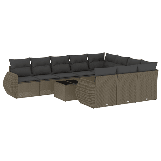 vidaXL 11 pcs conjunto sofás de jardim c almofadões vime PE cinzento