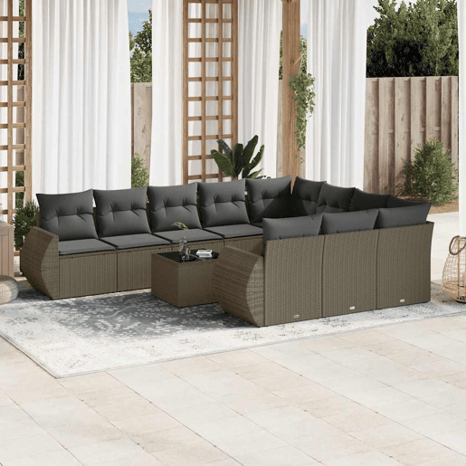 vidaXL 11 pcs conjunto sofás de jardim c almofadões vime PE cinzento