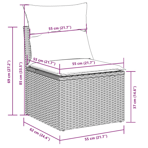 vidaXL 11 pcs conjunto sofás de jardim c almofadões vime PE cinzento