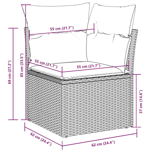 vidaXL 11 pcs conjunto sofás de jardim c almofadões vime PE cinzento