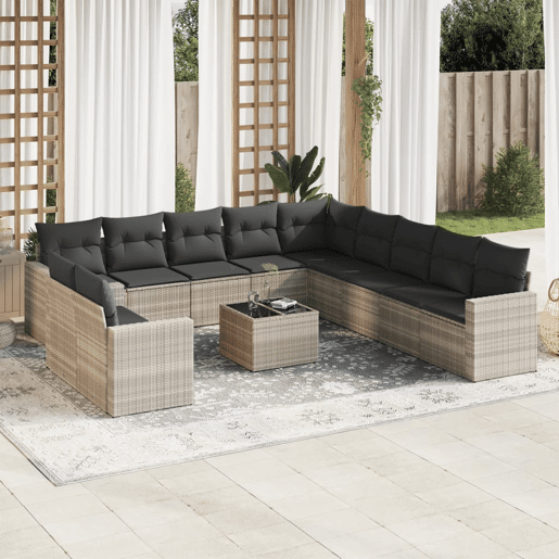 vidaXL 12 pcs conj. sofás jardim com almofadões vime PE cinzento-claro vidaXL 12 pcs conj. sofás jardim com almofadões vime PE cinzento-claro