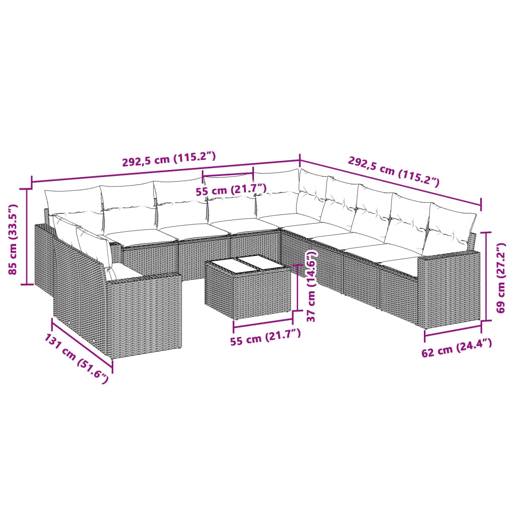 vidaXL 12 pcs conj. sofás jardim com almofadões vime PE cinzento-claro vidaXL 12 pcs conj. sofás jardim com almofadões vime PE cinzento-claro