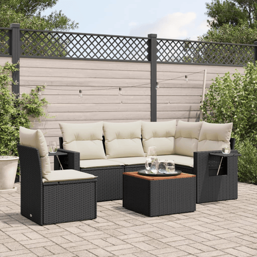 vidaXL 6 pcs conjunto sofás de jardim c almofadões vime PE preto vidaXL 6 pcs conjunto sofás de jardim c almofadões vime PE preto