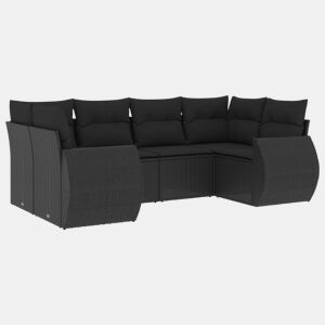 vidaXL 6 pcs conjunto sofás de jardim c almofadões vime PE preto