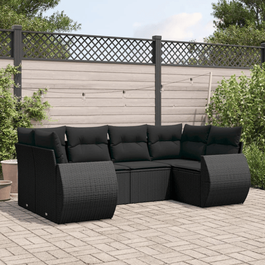 vidaXL 6 pcs conjunto sofás de jardim c almofadões vime PE preto