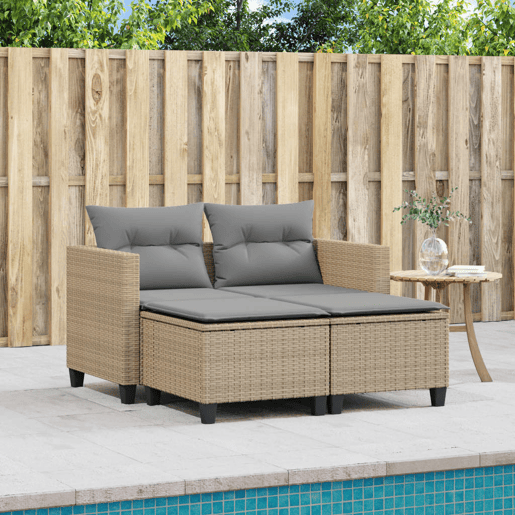 vidaXL Sofá de jardim de 2 lugares com toldo e bancos vime PE bege vidaXL Sofá de jardim de 2 lugares com toldo e bancos vime PE bege
