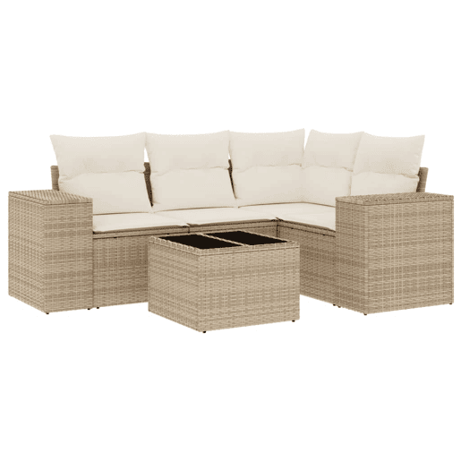 vidaXL 5 pcs conjunto de sofás p jardim com almofadões vime PE bege