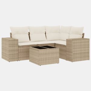 vidaXL 5 pcs conjunto de sofás p jardim com almofadões vime PE bege
