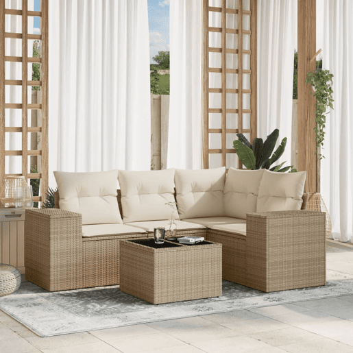 vidaXL 5 pcs conjunto de sofás p jardim com almofadões vime PE bege