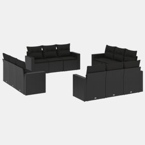 vidaXL 12 pcs conjunto de sofás de jardim c almofadões vime PE preto