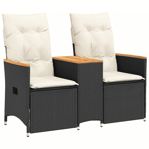 vidaXL Sofá de jardim reclinável 2 lugares com mesa vime PE preto vidaXL Sofá de jardim reclinável 2 lugares com mesa vime PE preto
