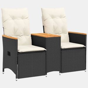 vidaXL Sofá de jardim reclinável 2 lugares com mesa vime PE preto