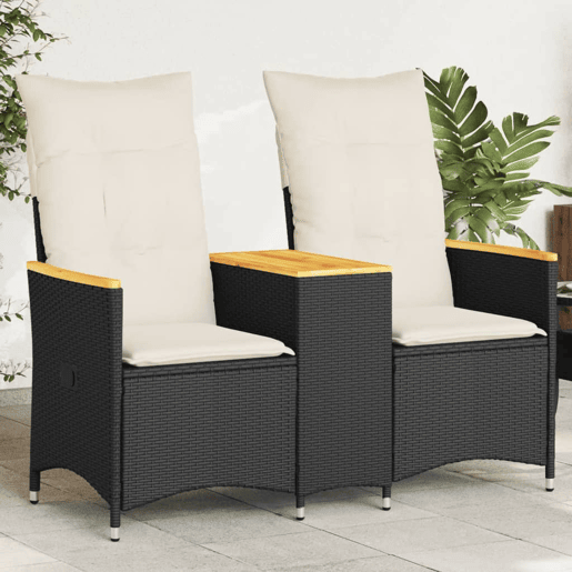 vidaXL Sofá de jardim reclinável 2 lugares com mesa vime PE preto vidaXL Sofá de jardim reclinável 2 lugares com mesa vime PE preto
