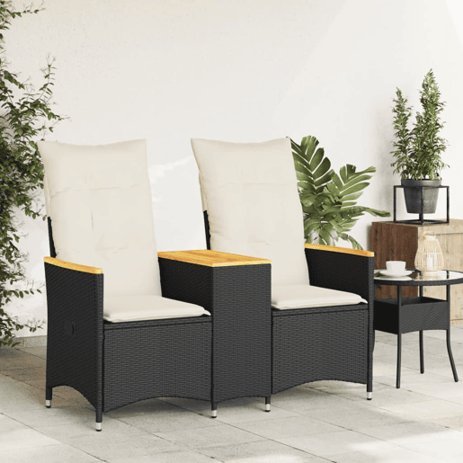 vidaXL Sofá de jardim reclinável 2 lugares com mesa vime PE preto vidaXL Sofá de jardim reclinável 2 lugares com mesa vime PE preto