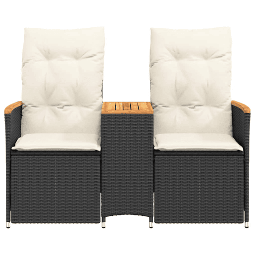 vidaXL Sofá de jardim reclinável 2 lugares com mesa vime PE preto vidaXL Sofá de jardim reclinável 2 lugares com mesa vime PE preto