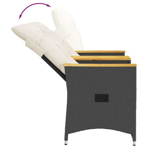 vidaXL Sofá de jardim reclinável 2 lugares com mesa vime PE preto vidaXL Sofá de jardim reclinável 2 lugares com mesa vime PE preto