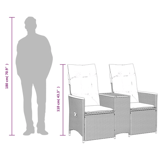 vidaXL Sofá de jardim reclinável 2 lugares com mesa vime PE preto vidaXL Sofá de jardim reclinável 2 lugares com mesa vime PE preto