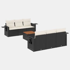 vidaXL 7 pcs conjunto de sofás p jardim c almofadões vime PE preto