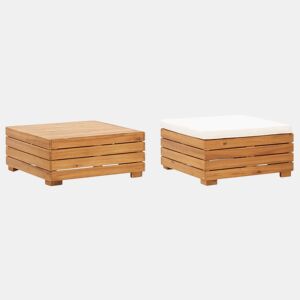 vidaXL Conjunto mesa e apoio de pés jardim c almofadão acácia maciça