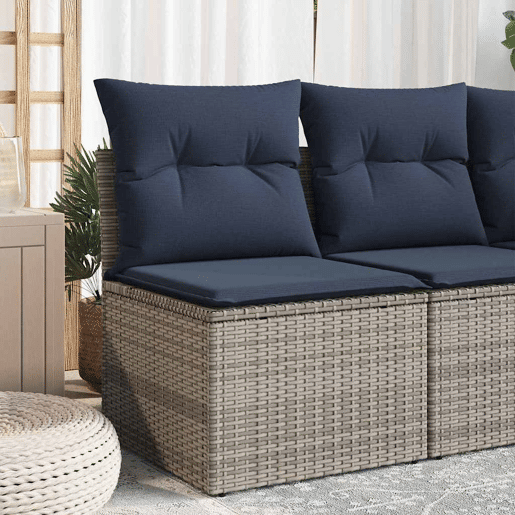 vidaXL Cadeira de jardim sem apoio braços c almofadões vime PE cinza vidaXL Cadeira de jardim sem apoio braços c almofadões vime PE cinza