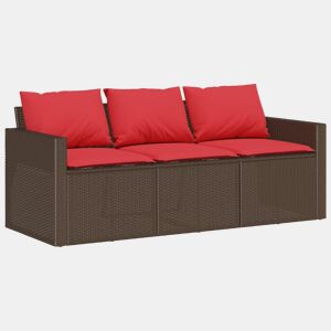 vidaXL Sofá de jardim com almofadões 3 lugares vime PE castanho