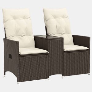 vidaXL Sofá de jardim reclinável 2 lugares com mesa vime PE castanho