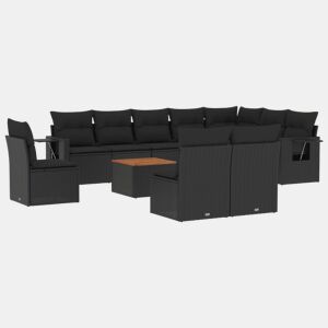 vidaXL 11 pcs conjunto sofás de jardim c almofadões vime PE preto