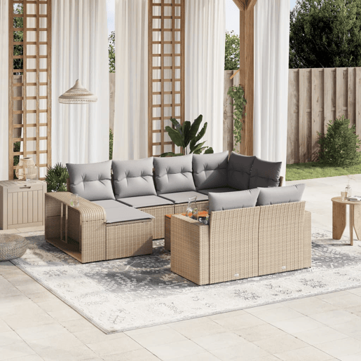 vidaXL 11 pcs conjunto sofás de jardim c almofadões vime PE bege vidaXL 11 pcs conjunto sofás de jardim c almofadões vime PE bege