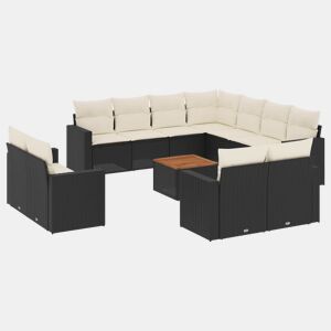 vidaXL 13 pcs conjunto de sofás de jardim com almofadões vime PE preto