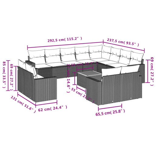 vidaXL 13 pcs conjunto de sofás de jardim com almofadões vime PE preto vidaXL 13 pcs conjunto de sofás de jardim com almofadões vime PE preto